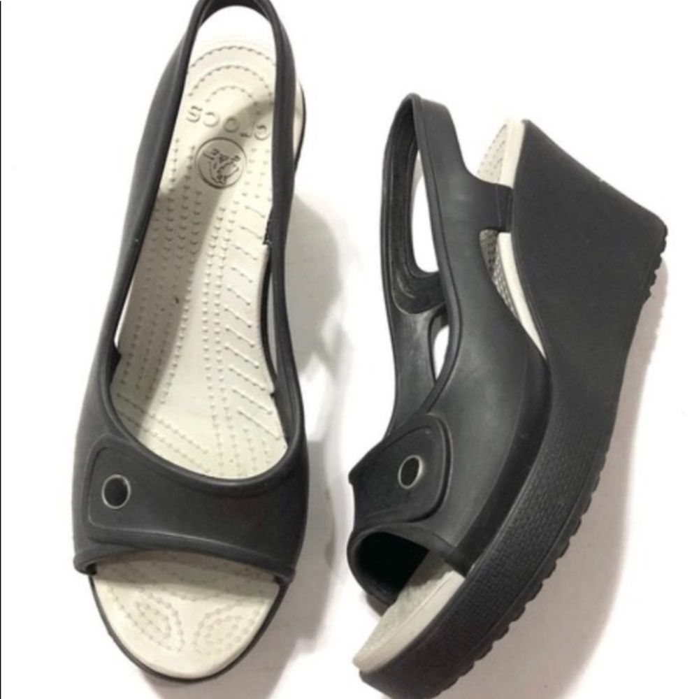 Crocs Wedge Sandals Sz 8 Black Sandals Open Toe